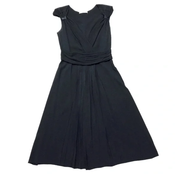 PRADA Black V Neck Sleeveless Midi Dress w. Scrunched Waist - Size 44 (US 8)